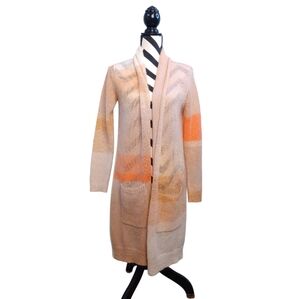 Parrish Mohair Wool Blend Cozy Long Colorblock Open Front Cardigan